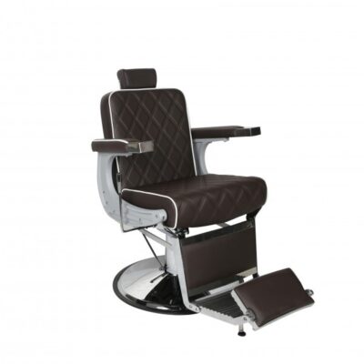 SALON FIT CHRYSLER BARBER CHAIR BROWN WITH WHITE PIPING